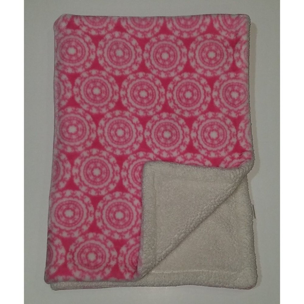HB Hudson Baby Pink White Medallion Circle Blanket Girl Fleece Lovey 30" x 40"